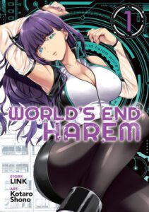 20 Best Spicy Manga of All Time That Will Ruin Your Life (And Where to Read Them) Cover of World's End Harem manga by LINK and Kotaro Shono, featuring futuristic design and multiple alluring women – best spicy manga pick.