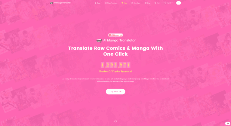 AI Manga Translator website screenshot displaying the online manga translation interface.