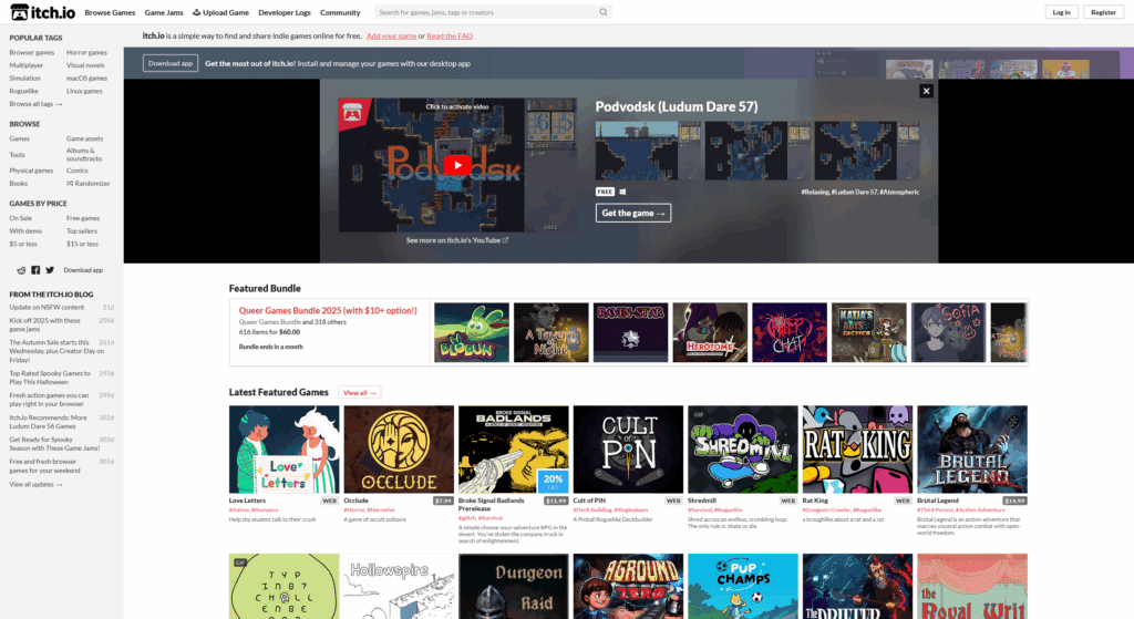 Itchio homepage showcasing spicy hentai indie games, NSFW erotic indie titles, and spicy anime-inspired adult games for weeb gamers