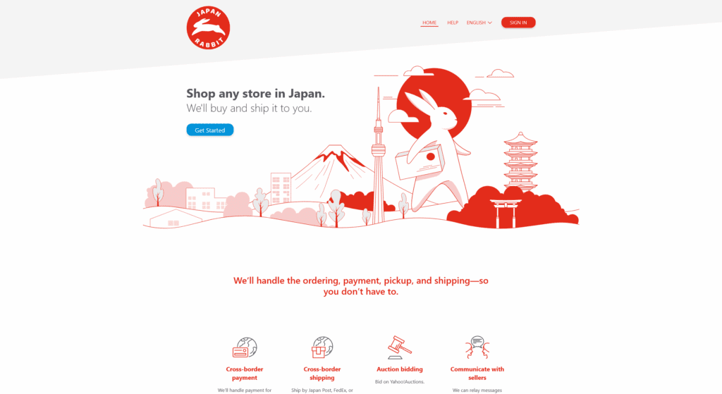 Japan Rabbit proxy service homepage showing adult goods from Japan, ship to US/Europe, buy from Japan, and deliver NSFW products globally