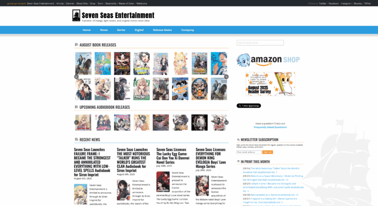 Seven Seas Entertainment homepage showcasing NSFW spicy manga titles, including the Ghost Ship line, for buying uncensored hentai manga books online