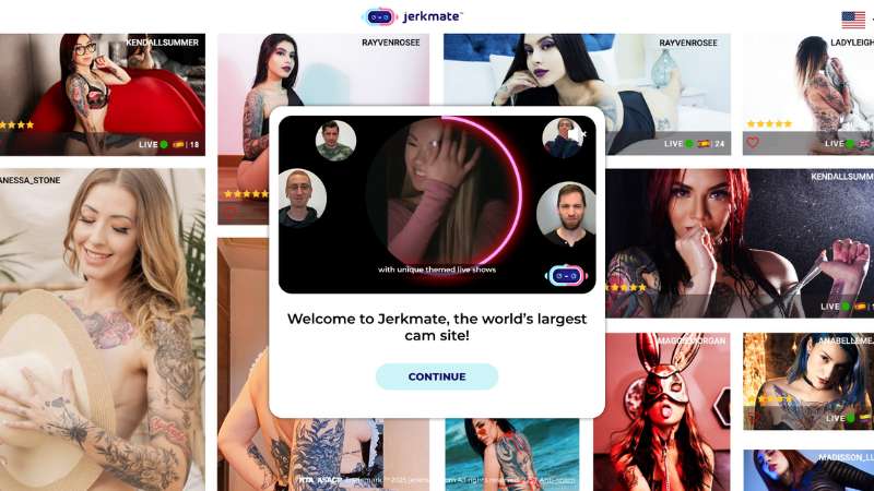 Jerkmate Asian live‑cam interface showing real‑time streams of Japanese, Korean, Chinese, and Asian‑American cam girls, with chat windows and multi‑language support.