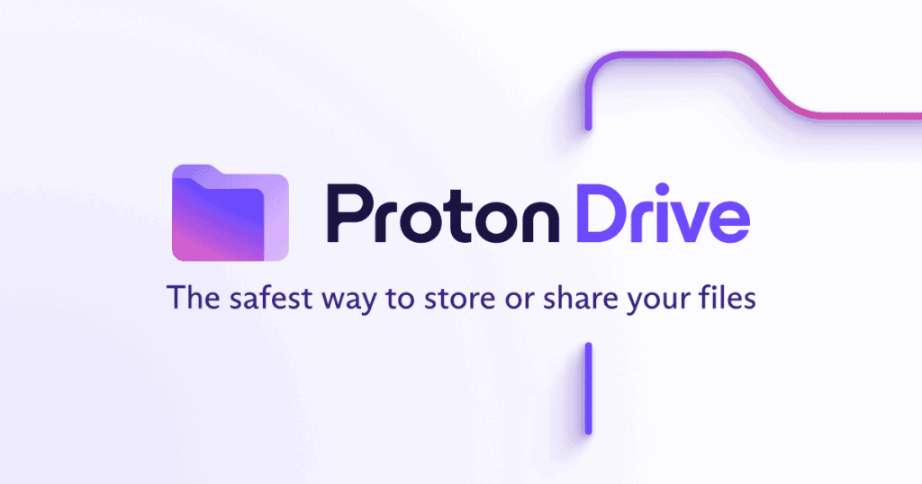Proton Drive logo with the tagline “The safest way to store or share your files” highlighted—emphasizing secure, encrypted file storage for manga and comics.