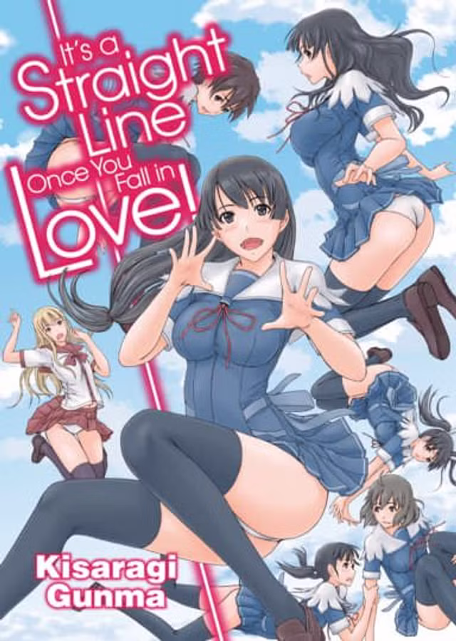 10 Top Doujinshi Artists & Their Best Secret Masterpieces It's a Straight Line Once You Fall in Love doujinshi cover by Kisaragi Gunma featuring multiple anime girls in school uniforms falling through sky